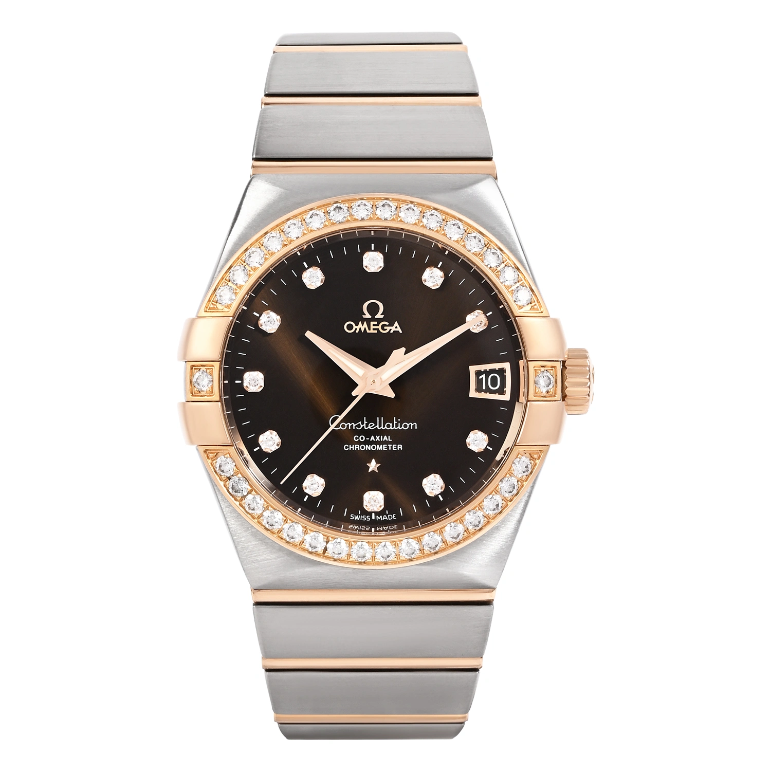 Omega Constellation_Steel___Red_Gold_Brown_Dial_Diamond_on_Bezel_and_Markers