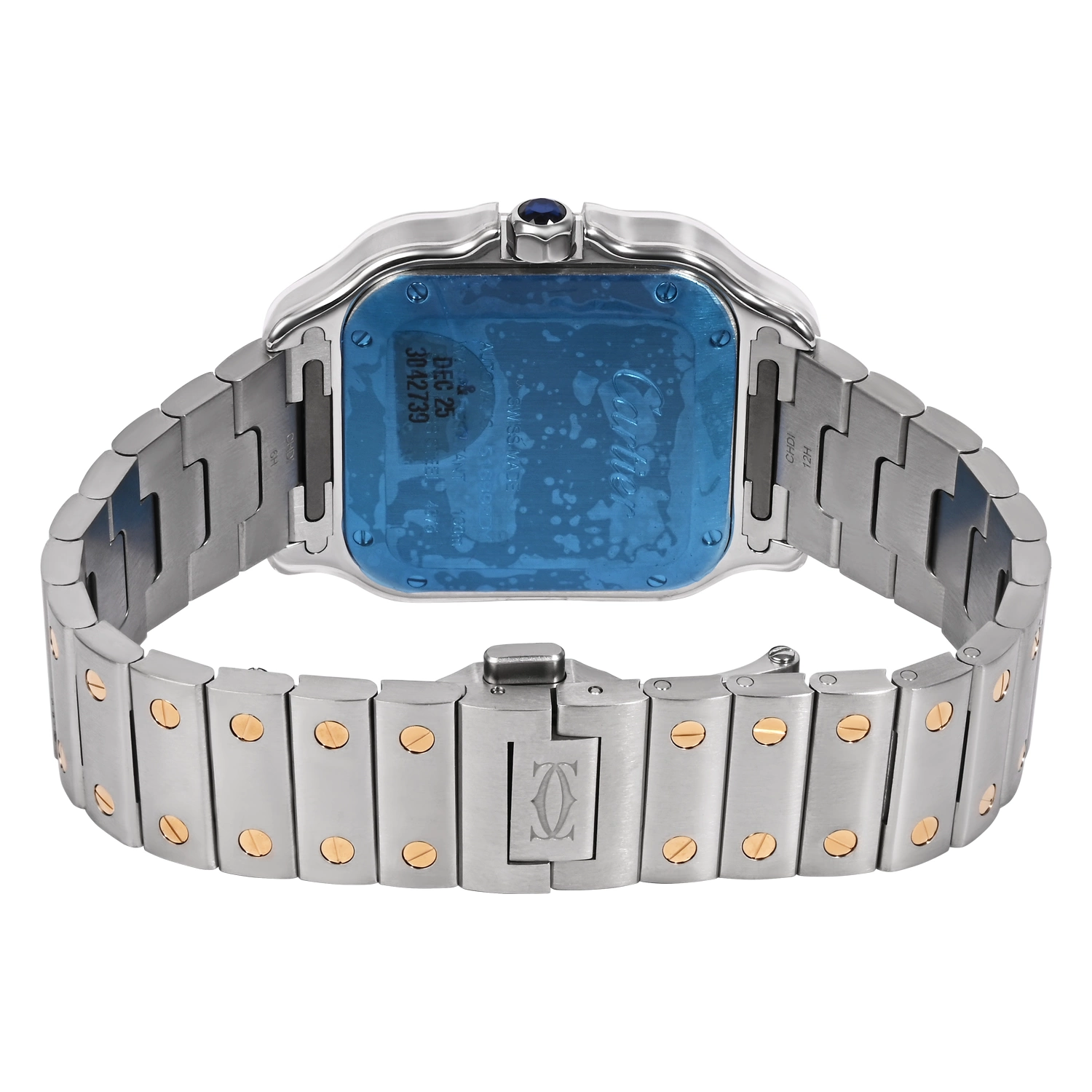 Santos De Cartier Medium Steel and Yellow Gold Golden Sunray Dial with Diamonds on Bezel