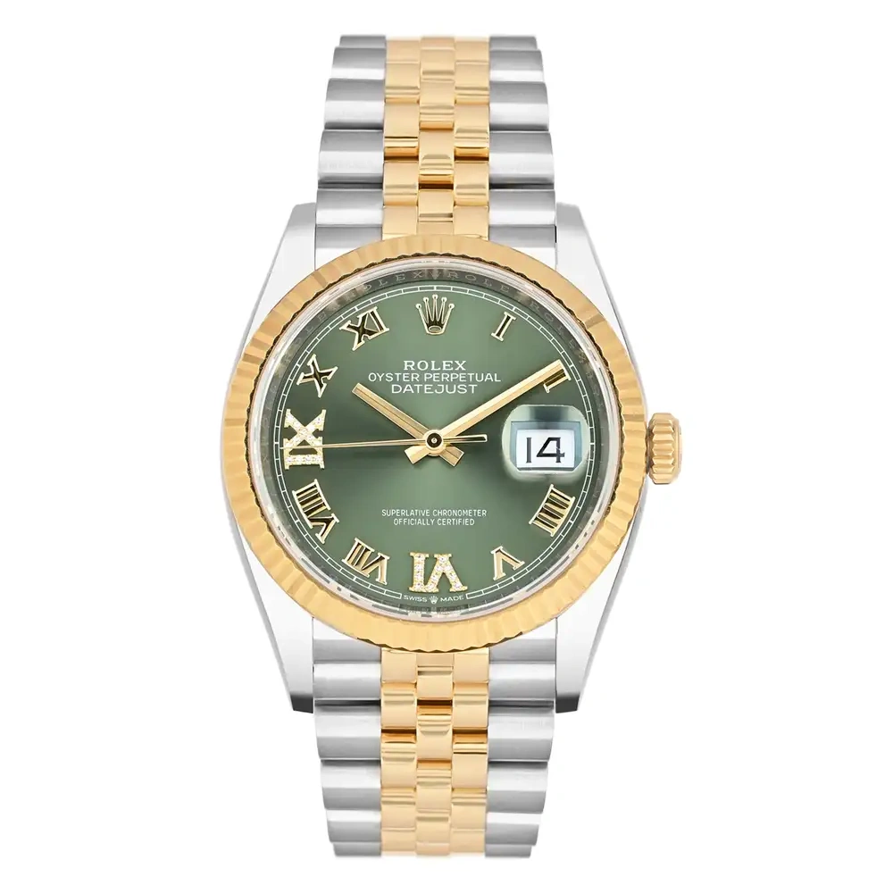 Datejust 36mm Olive Dial Steel Gold