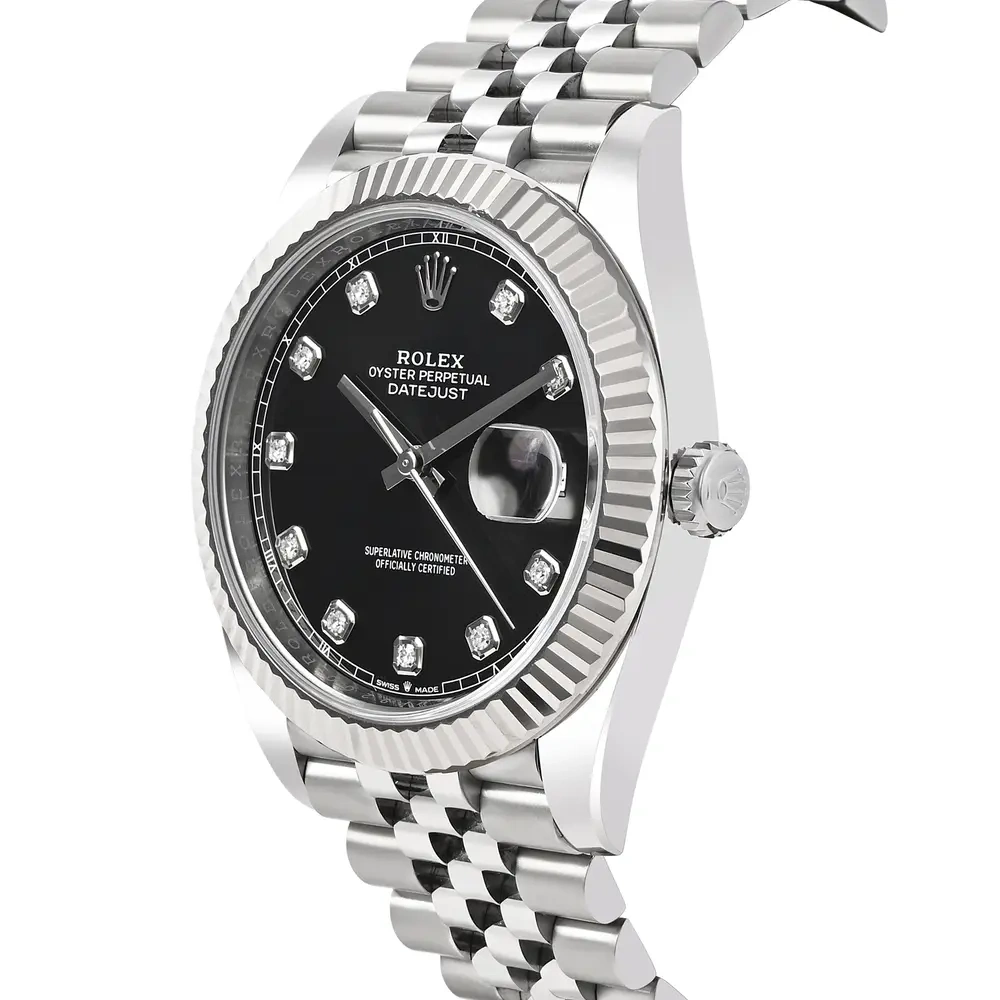 Datejust Bright Black Dial Diamond Markers on Jubilee bracelet