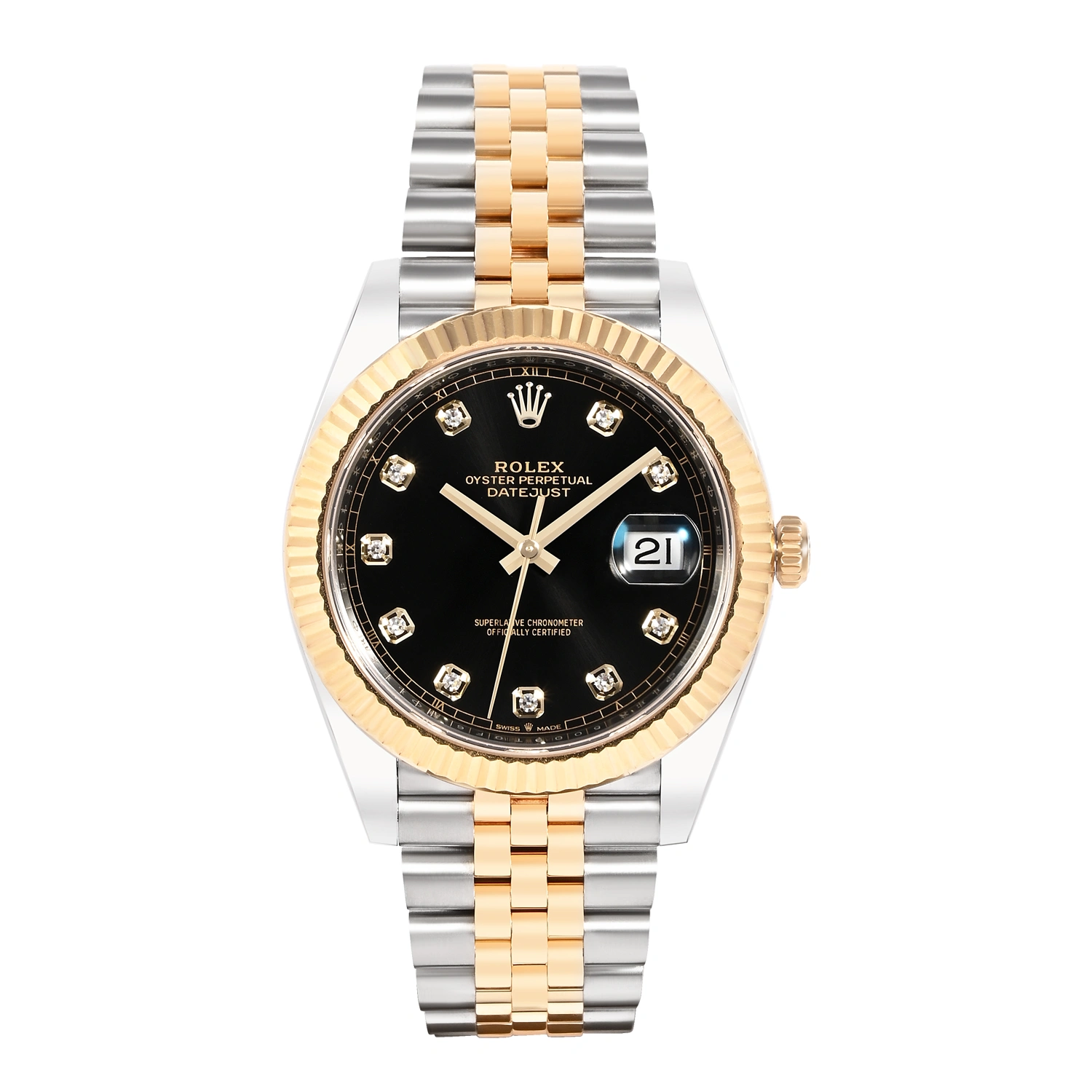 Datejust Steel and Yellow Gold Bright Black Dial Diamond Markers