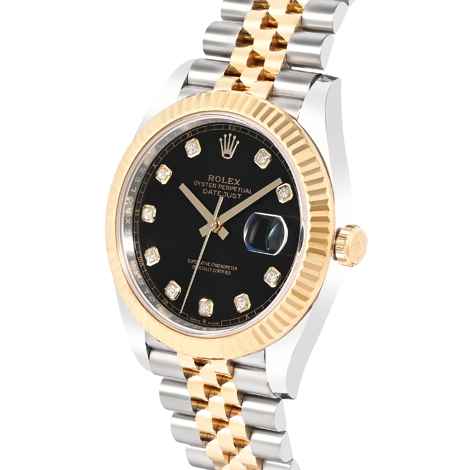 Datejust Steel and Yellow Gold Bright Black Dial Diamond Markers