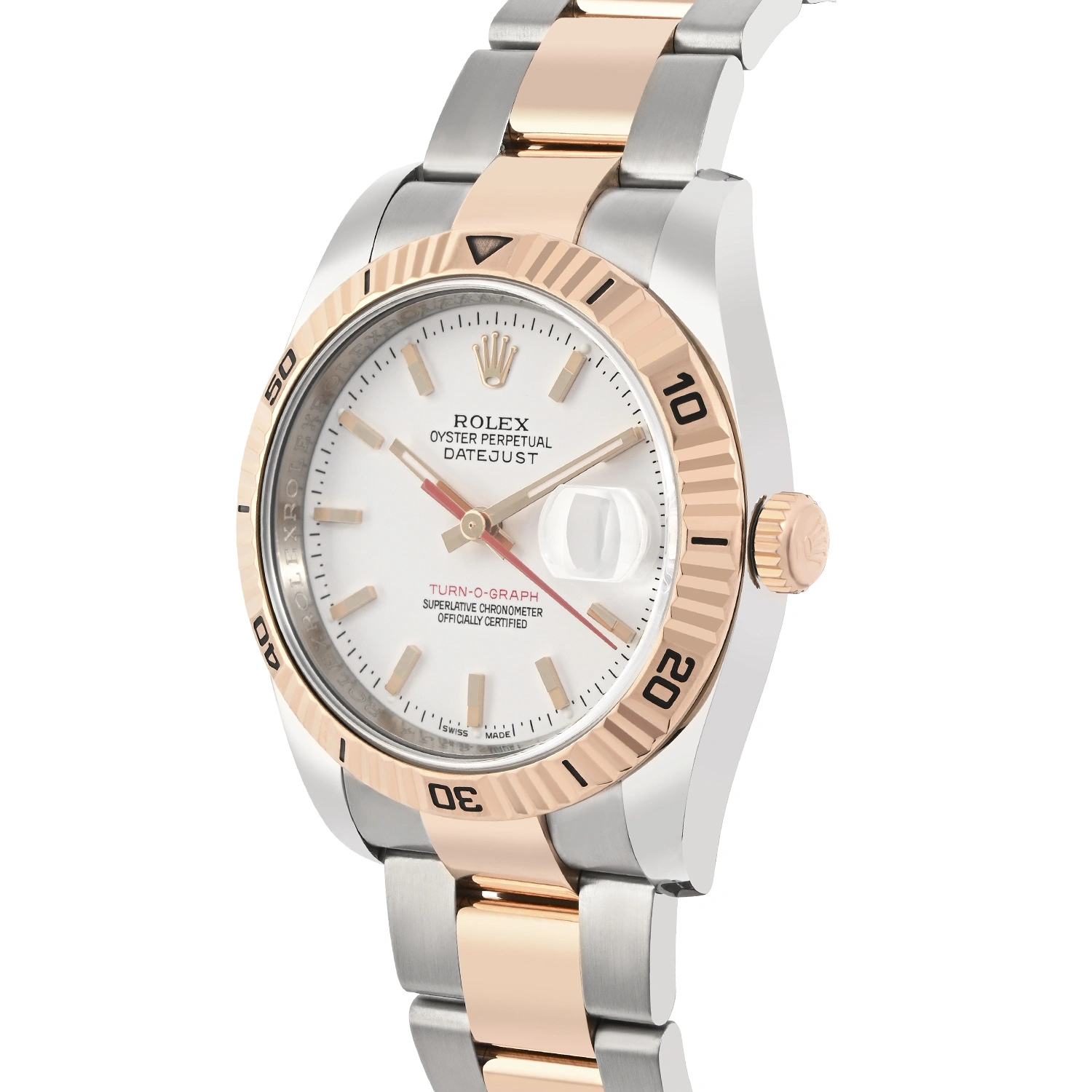 Datejust Turn-O-Graph Steel and Everose Gold White Dial