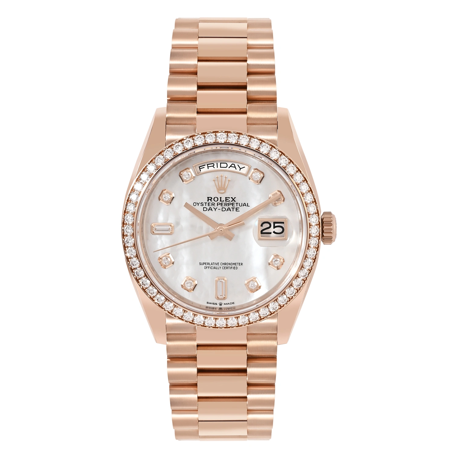 Rolex Day-Date_36_Everose_Gold_Diamond_Bezel_White_Mother-of-Pearl_Diamond_Dial