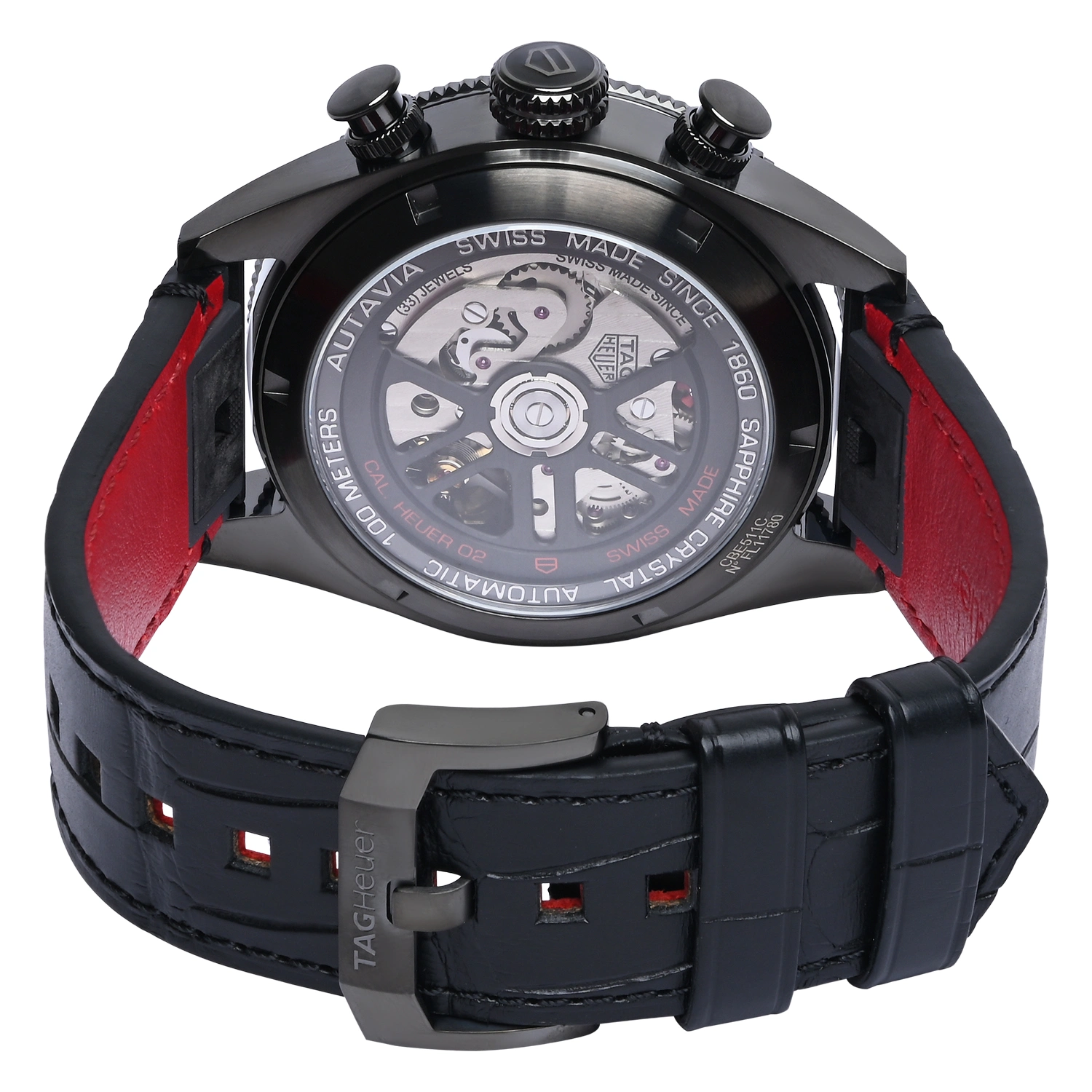 Autavia Automatic Chronometer Flyback Black Dial Leather Strap