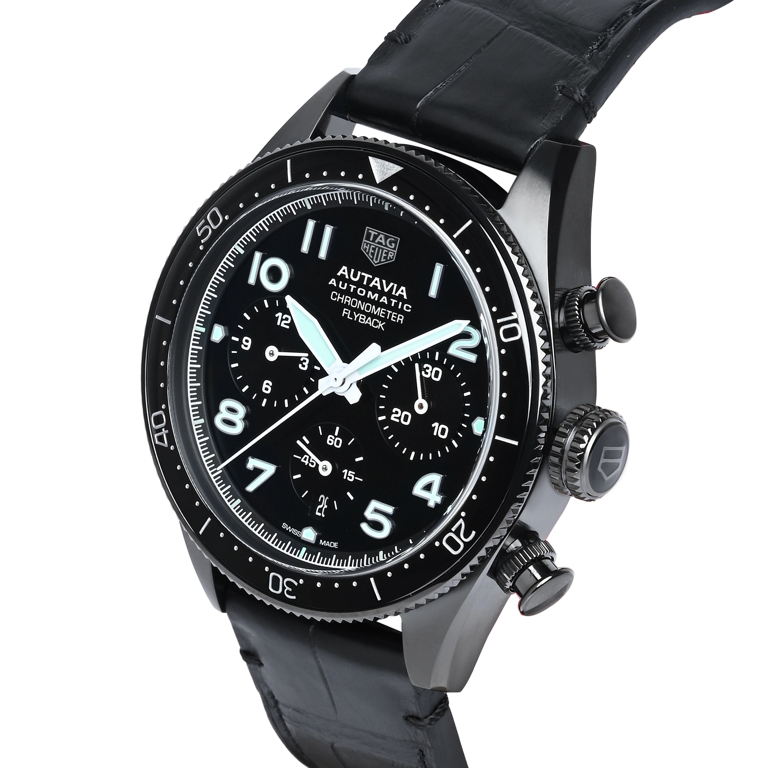 Autavia Automatic Chronometer Flyback Black Dial Leather Strap