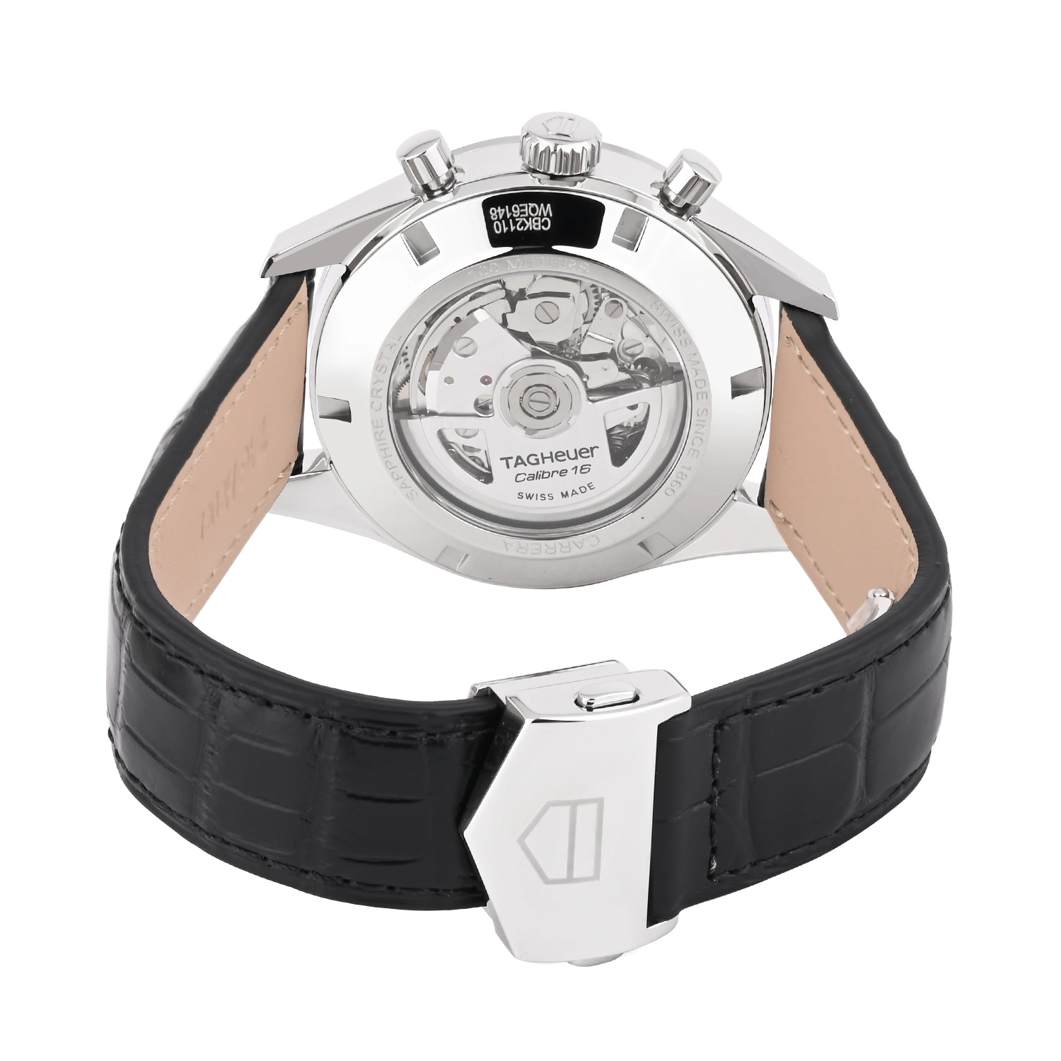 Carrera Calibre 16 Automatic Chronograph Black Dial Leather Strap