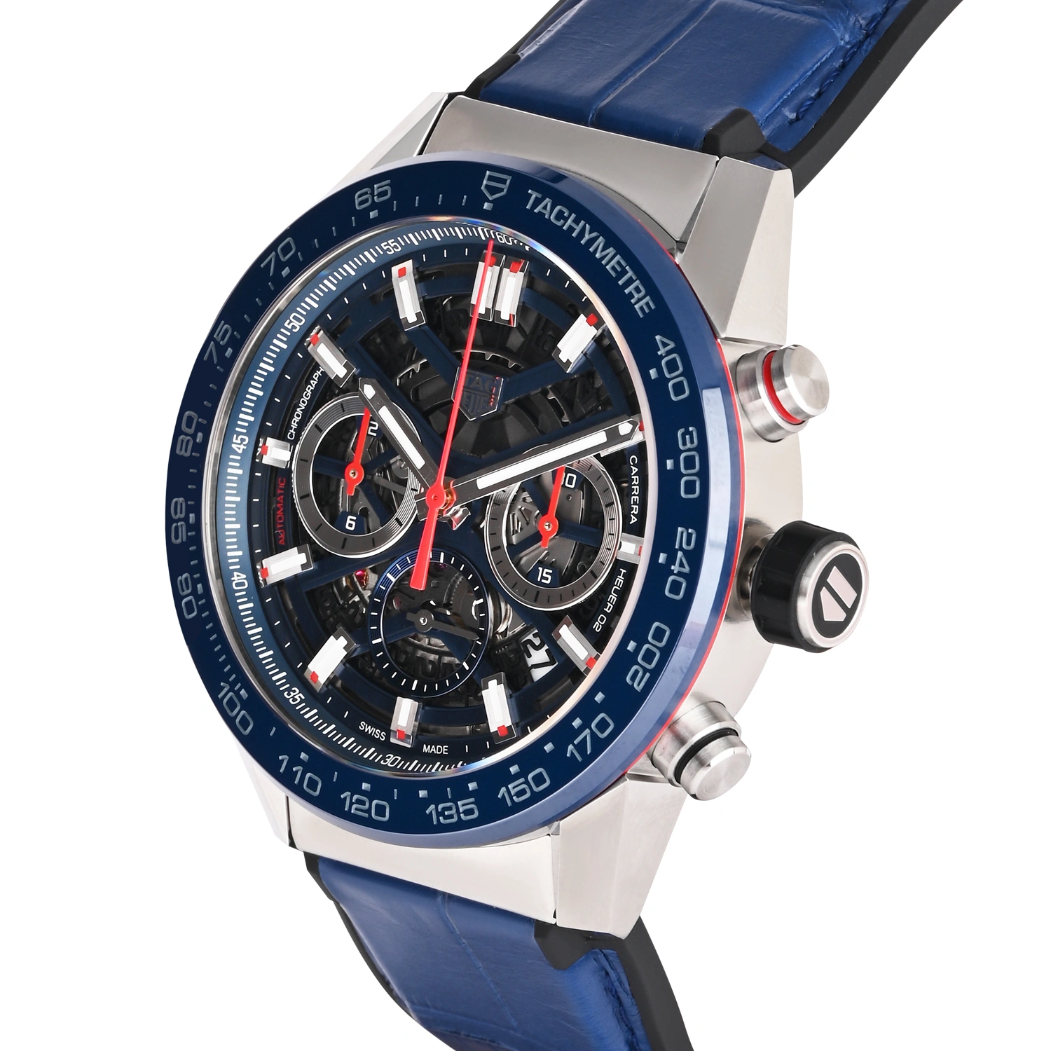 Carrera Calibre Heuer 02T Chronograph Tourbillon Skeleton Dial Blue Bezel