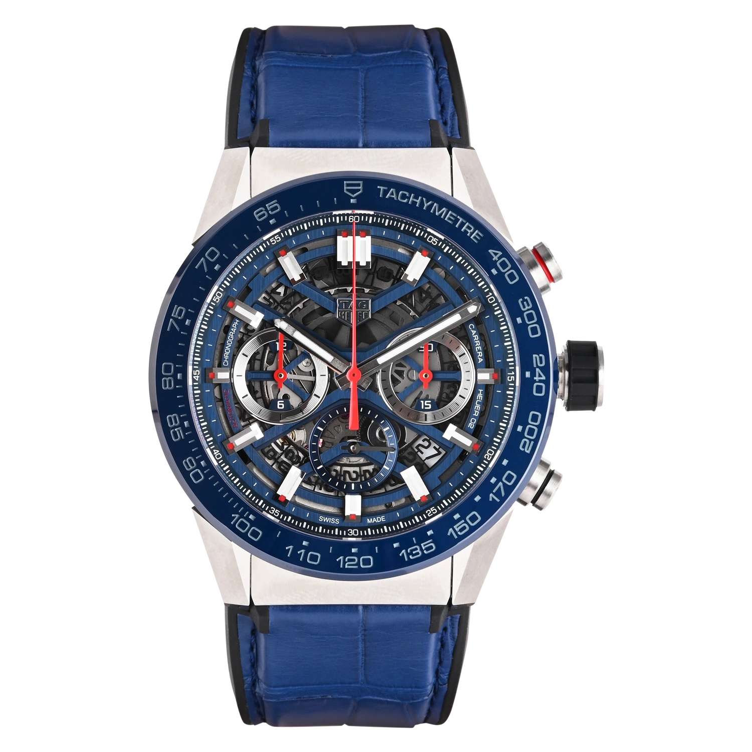 Carrera Calibre Heuer 02T Chronograph Tourbillon Skeleton Dial Blue Bezel