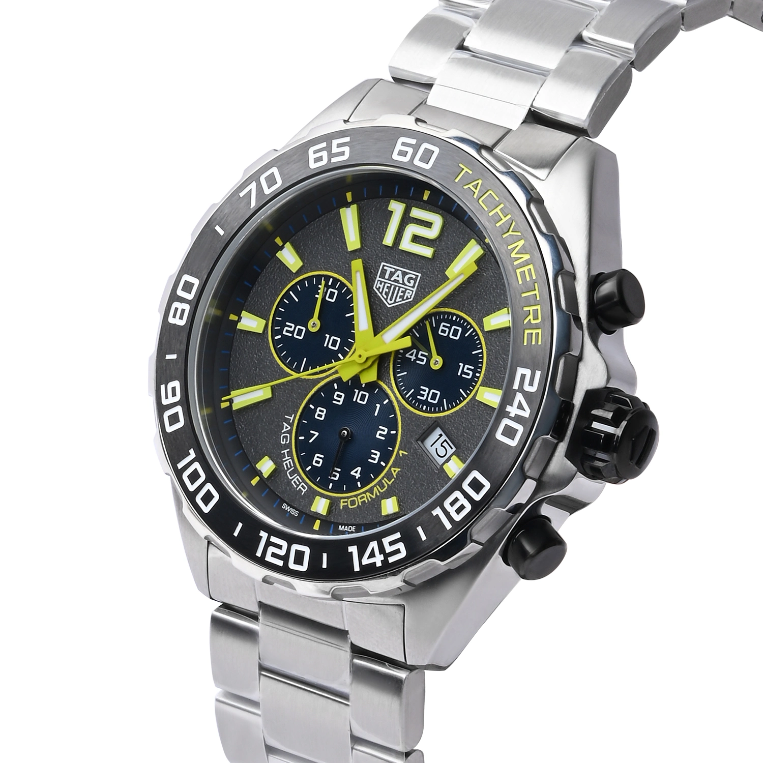 Formula 1 Quartz Chronograph Grey Dial Yellow Accents Steel Bracelet