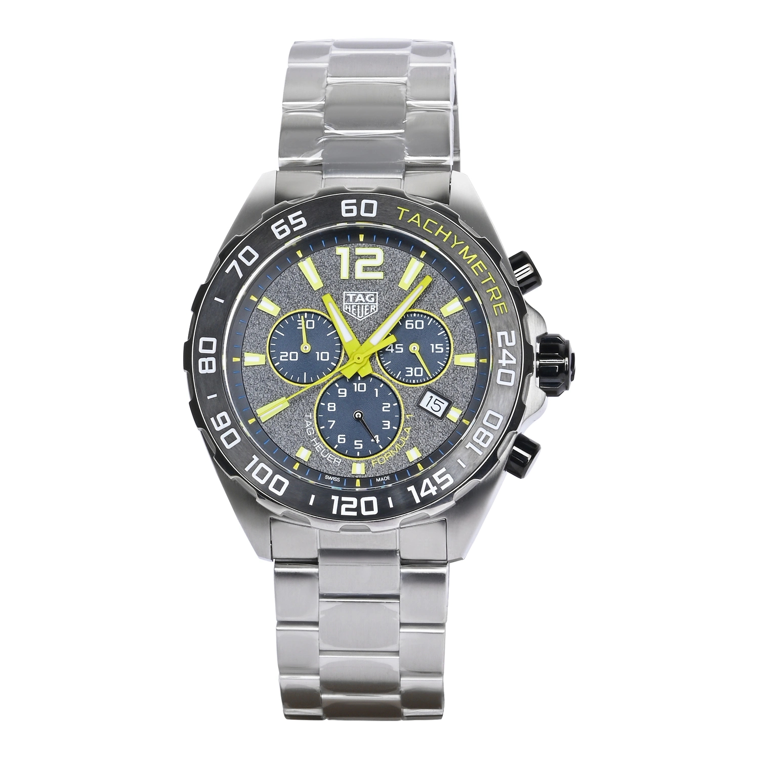 Formula 1 Quartz Chronograph Grey Dial Yellow Accents Steel Bracelet